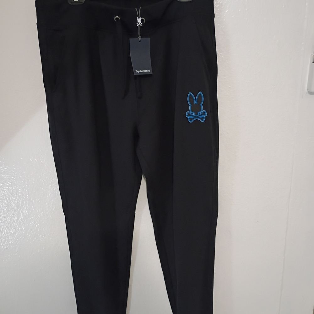 Psycho Bunny Black Sweatpants with Blue Logo